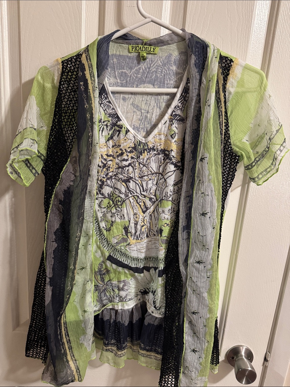 Picadilly Fashion Lime Green & Black Layered V-Neck Tee with cover